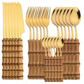 Conjunto de Talheres 24 Peças em Aço Inoxidável - Faqueiro Bamboo talheres Eletroflix Dourado 