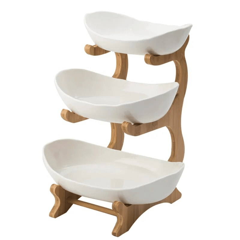 Fruteira de Mesa em Bambu de 1 a 3 Andares - Modern Fruit Eletroflix 3 Andares - Branco 