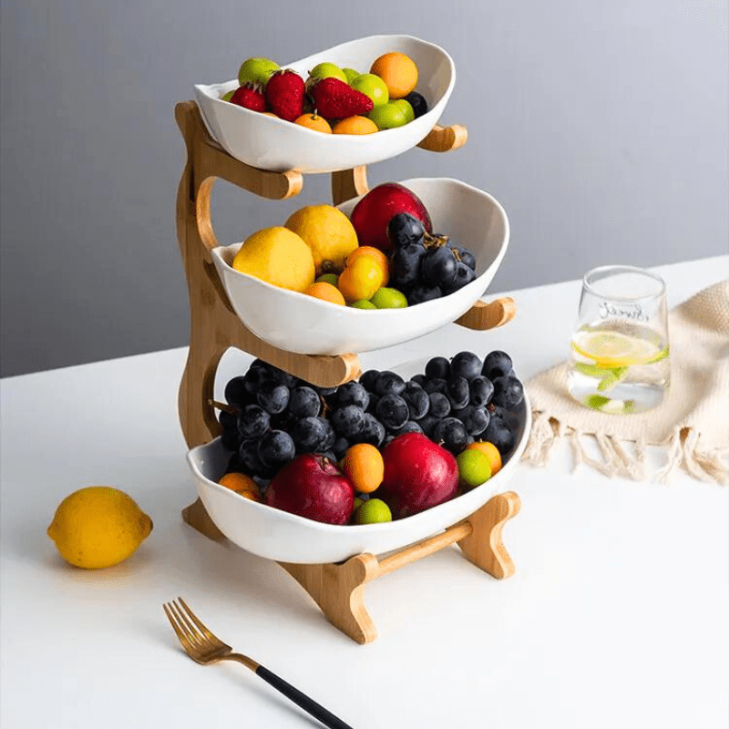 Fruteira de Mesa em Bambu de 1 a 3 Andares - Modern Fruit Eletroflix 