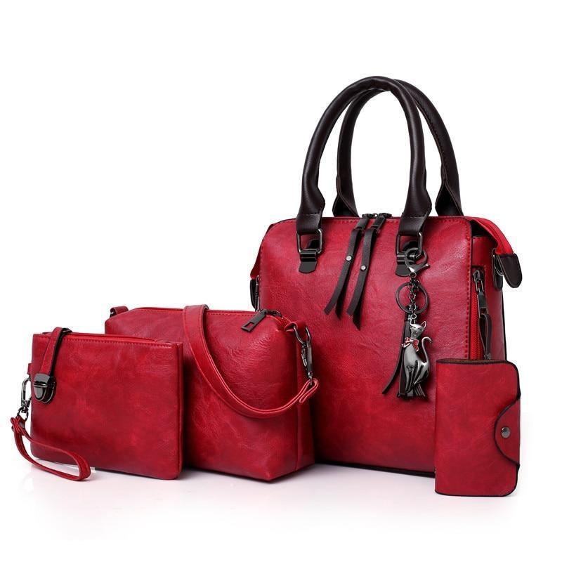 Bolsa Feminina de Couro 100% Luxo (Compre 1 e leve 4 peças) Acessórios Eletroflix Vermelha 