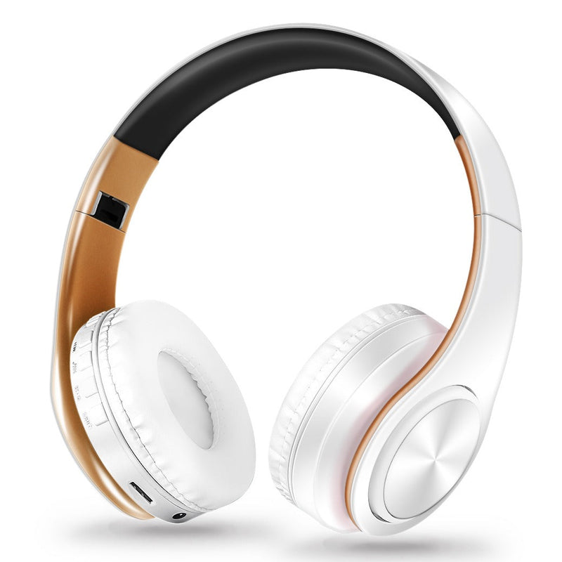 Fone de Ouvido Gamer Bluetooth com Microfone Embutido - HeadSet Sem Fio Eletroflix Branco e Dourado 