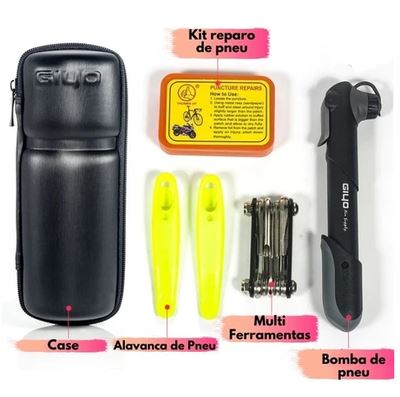 Kit completo reparo bolsa + bomba + multi ferramentas - Bicicleta Eletroflix Kit 1 - Sem medidor de pressão 