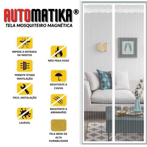 Tela Magnética Antimosquito para portas (abre e fecha sem usar as mãos) - Automatika - 153802 Eletroflix Largura da porta 82 cm 2.10 metros 